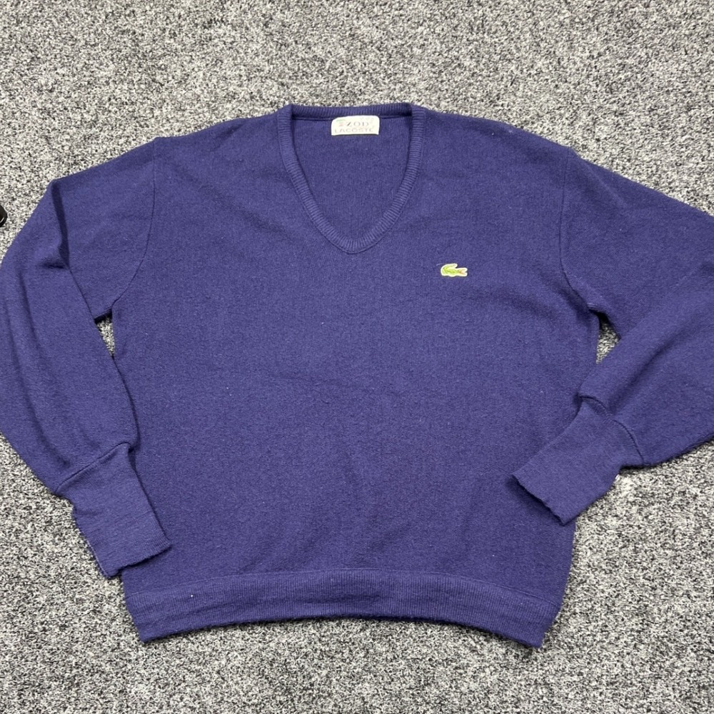 Vintage Izod Lacoste Purple V-Neck Sweater Mens XL Crocodile Logo Union Made